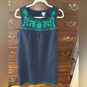 J. Crew Navy Dress with Green Embroidery